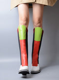 PROVAPERFETTO COLOR BLOCK ELASTIC LEATHER KNEE BOOTS 10409700 - boopdo
