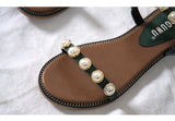 BOOPDO LEATHER  PEARL EMBELLISHED FLAT SANDALS - boopdo