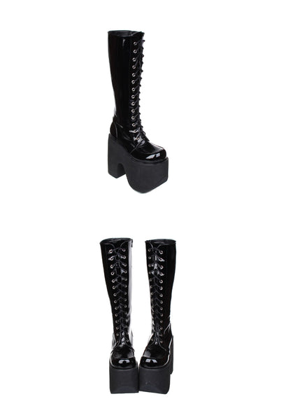 JENNA LOLITA GOTHIC COSBY PUNK STYLE LACE UP PLATFORM LONG BOOTS - boopdo