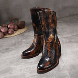 SPRING BLOSSOMS VINTAGE LEATHER HEELED WESTERN BOOTS - boopdo