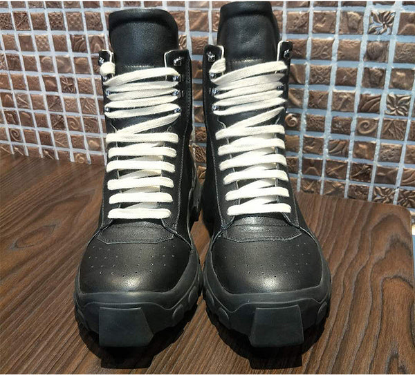 BOOXIE CHUNKY LACE UP HIGH TOP FAUX LEATHER BOOTS - boopdo