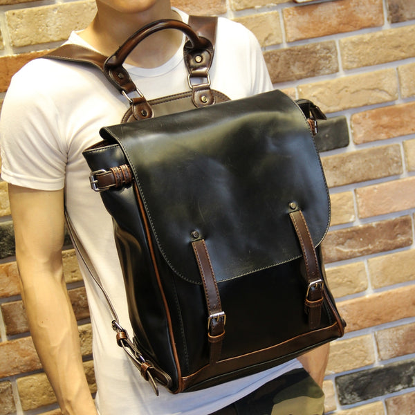 FONTAY ZRIGA LEATHER TRAVEL BACKPACK IN BLACK - boopdo