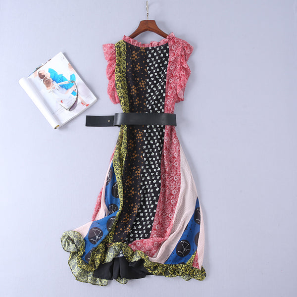 BBL DESIGN SCARF PRINT MIDAXI DRESS WITH FRILL SHOULDER - boopdo