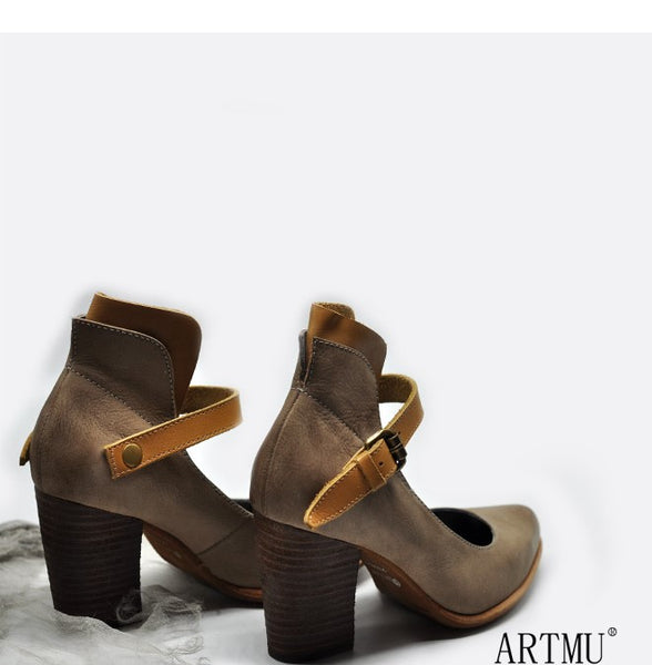 ARTMU BLOCK HEELED SHOES WITH ANKLE STRAP - boopdo