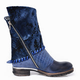 PROVAPERFETTO WESTERN LEATHER ANKLE BOOTS WITH PATCH 1027101 DARK BLUE BLACK - boopdo