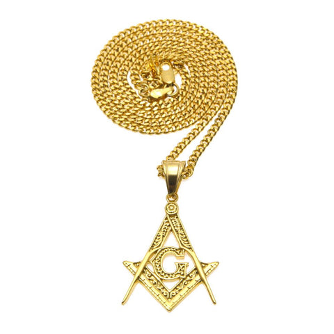 AXXOCORIA FREE MASONRY STAINLESS STEEL HIP HOP NECKLACE IN GOLD - boopdo