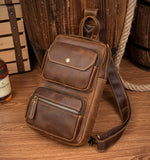 MANTIME BOOPDO HANDMADE 10 INCH LEATHER CHEST BAG IN KHAKI AND BROWN - boopdo