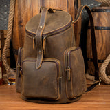MANTIME BOOPDO HANDMADE OUTDOOR LEATHER BUCKET BACKPACK IN BROWN - boopdo
