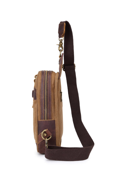 VINTAGE CANVAS TOP LAYER LEATHER MULTI FUNCTION CHEST BAG - boopdo