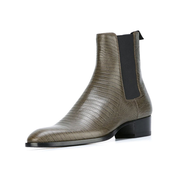 NADEMILIA LIZARD PRINT TOE POINTED WESTERN CHELSEA BOOTS - boopdo