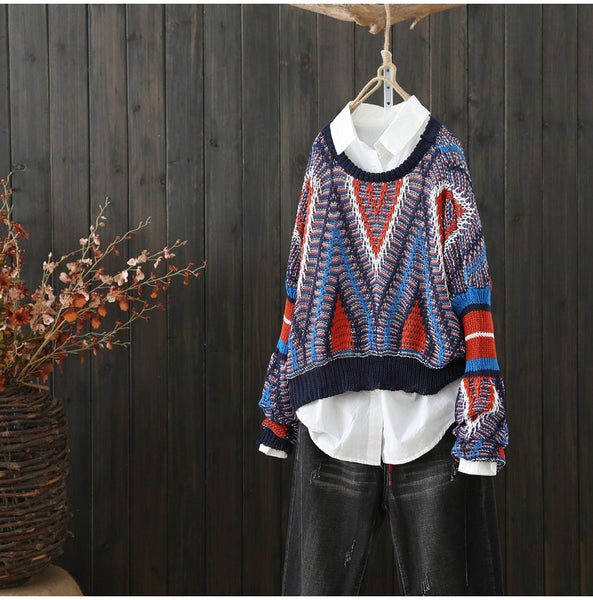 AUTUMN VINTAGE INSPIRED CHUNKY MULTI KNIT JUMPER - boopdo