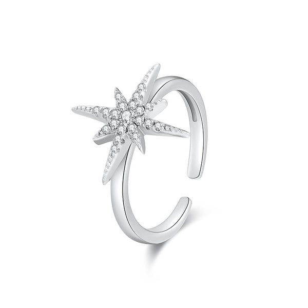 LITTLE JOYS 925 STERLING SILVER CRYSTAL STAR  OPEN ENDED RING - boopdo