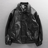 ALLO WOLF AIR FORCE PILOT PATCHWORK FAUX BLACK LEATHER JACKET - boopdo