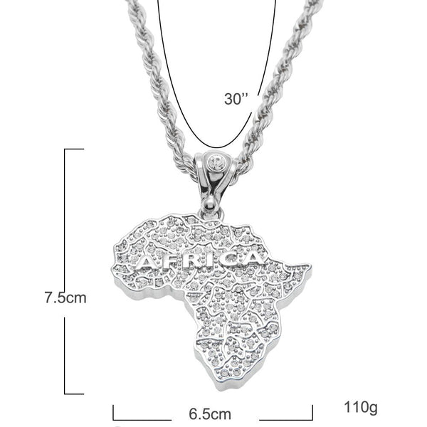 AFRICA CONTINENT MAP SILVER PLATED LONG CHAIN NECKLACE IN SILVER - boopdo