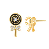 JELLY GIRL 18K GOLD LOLLIPOP AND BOW DESIGN STUD EARRINGS - boopdo