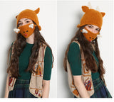 MISMEMO REINDEER KNITTED HAT AND MOUTH MASK IN MUSTARD - boopdo