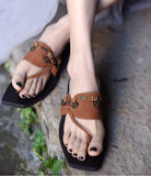 ARTMU EMBROIDERED LEATHER TOE POST SANDALS - boopdo