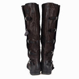 PROVA PERFETTO ROMAN SQUARE TOE KNEE HIGH LEATHER BOOTS IN BLACK - boopdo