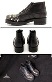 JINIWU VANGUARD BROGUE HANDMADE BRITISH DESIGN THICK SOLED LEATHER BOOTS IN BLACK WITH RIVET - boopdo