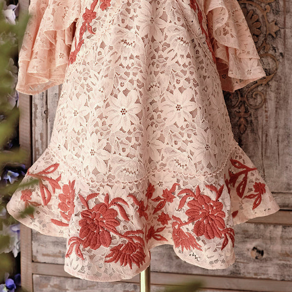 ALICE OFF SHOULDER FLORAL LACE AND EMBROIDERY DRESS - boopdo
