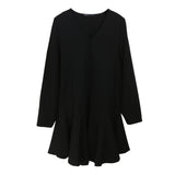 C4MORE HIPSTER MASTER YODA RETRO STYLE V NECK LONG SLEEVE BLACK DRESS - boopdo
