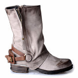 PROVAPERFETTO BIKER LEATHER BOOTS WITH BUCKLE AND ZIP DETAILED - boopdo