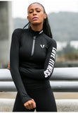 ELITE ABS LONG SLEEVE SPORTS TOP WITH ZIP NECK P1804101 BLACK WHITE - boopdo
