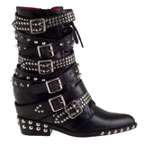 PROVAPERFETTO STUD AND BUCKLE BIKER WEDGE BOOTS 90221R - boopdo