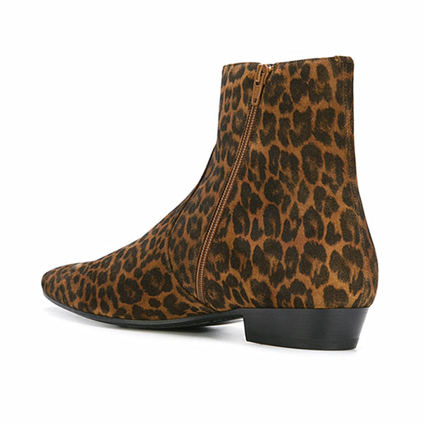 NADEMIA LEOPARD TOE POINTED FUR LEOPARD CHELSEA BOOTS - boopdo