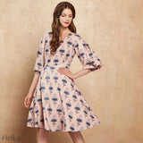 ARTKA BALLOON SLEEVE SKATER DRESS WITH FLORAL PRINT - boopdo