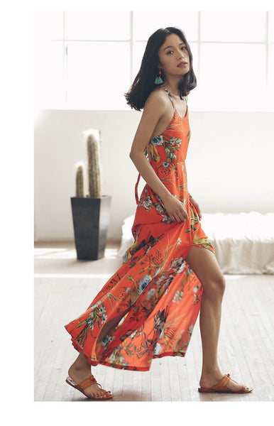 SINCE THEN TIE BACK MAXI SUNDRESS WITH FRONT SPLITS IN FLORAL - boopdo