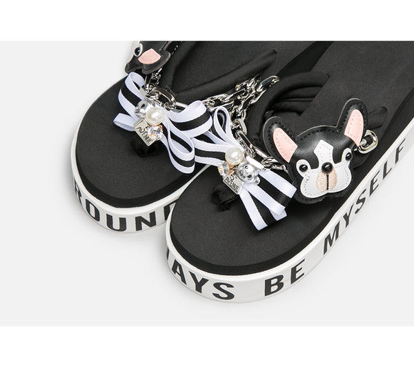 BELLALILY FLORAL BOW AND PUPPY PLATFORM FLIP FLOP - boopdo