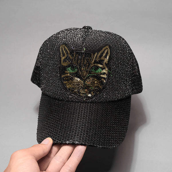 CHUNGLIM CAT HEAD SEQUIN EMBOSSED CURVED BREATHABLE CAPS - boopdo