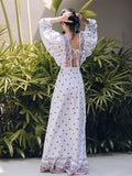 SINCE THEN EMBROIDERED FLORAL MAXI DRESS WITH DEEP V NECK - boopdo