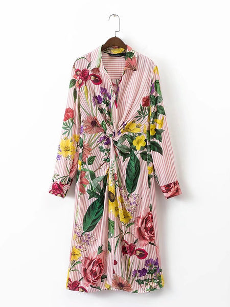 THE MATCH KNOTTED FLORAL PRINT LONG SLEEVED GOWN DRESS IN MULTI COLOR - boopdo