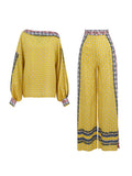 SINCE THEN OFF THE SHOULDER BLOUSE AND WIDE LEG TROUSERS IN MULTI SCARF PRINT - boopdo