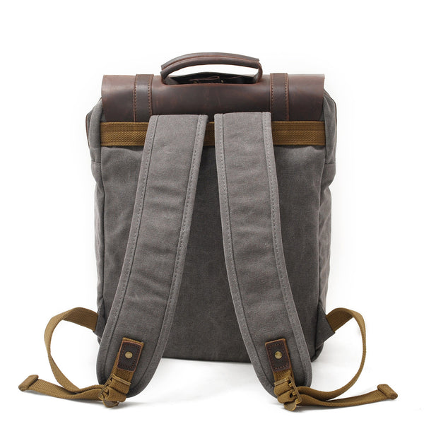 COMPUX VERTICAL SQUARE SHOULDER STRAP CANVAS LEATHER BACKPACK - boopdo