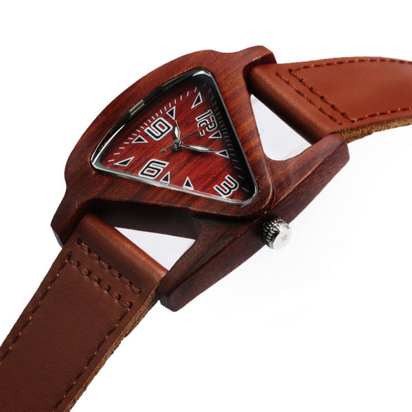 BOBO TRIANGLE HANDMADE BAMBOO WOODEN WATCH WITH LEATHER STRAP - boopdo
