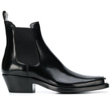 METCOXIE SQUARE TOE BLACK HANDMADE LEATHER CHELSEA BOOTS - boopdo