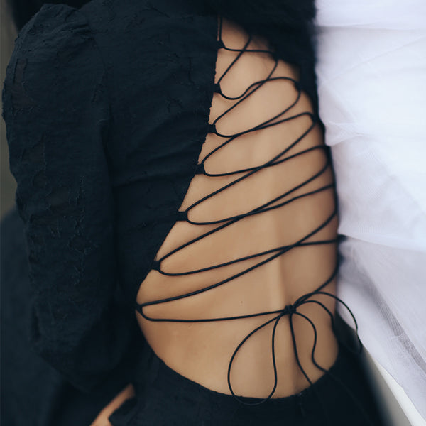 SINCE THEN LACE UP FRONT AND BACK DESIGN MAXI DRESS IN BLACK - boopdo