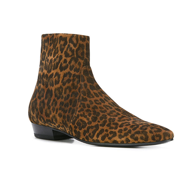 NADEMIA LEOPARD TOE POINTED FUR LEOPARD CHELSEA BOOTS - boopdo