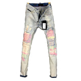 NIFTIWARE LOW WAIST SLIM  WASHED RIPPED HOLE RETRO JEAN PANTS IN LIGHT BLUE - boopdo