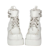 ANGELIC LOLITA COSBY PUNK STYLE PLATFORM ANKLE BOOTS WITH BELT IN WHITE - boopdo