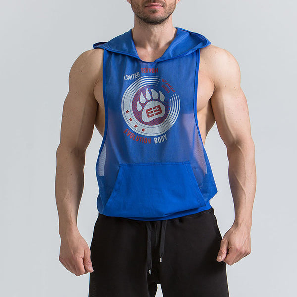 MUSCLE WOLF FITNESS BROTHERS MESH HOODED SINGLET - boopdo