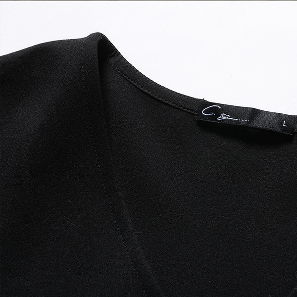 C4MORE HIPSTER MASTER YODA RETRO STYLE V NECK LONG SLEEVE BLACK DRESS - boopdo