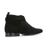 NADEMILI STONE PATTERN FLAT HEEL BLACK ANKLE CHELSEA BOOTS - boopdo