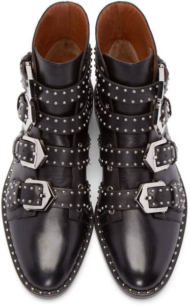 PARISHLIX POINTED TOE LEATHER BOOTS WITH RIVET IN BLACK - boopdo