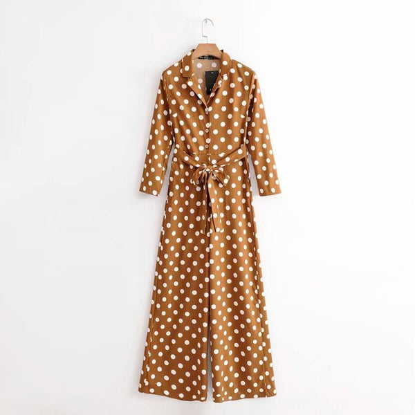 BOOPDO CASUAL CULOTTE JUMPSUIT IN MUSTARD WITH WHITE POLKA DOT - boopdo