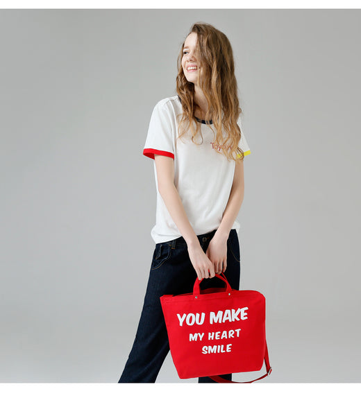 TOYOUTH YOU MAKE ME SMILE CANVAS BAG IN RED 8722816008a - boopdo