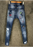ZACH DEAN RIPPED SPRAY PAINT SLIM JEANS IN BLUE - boopdo